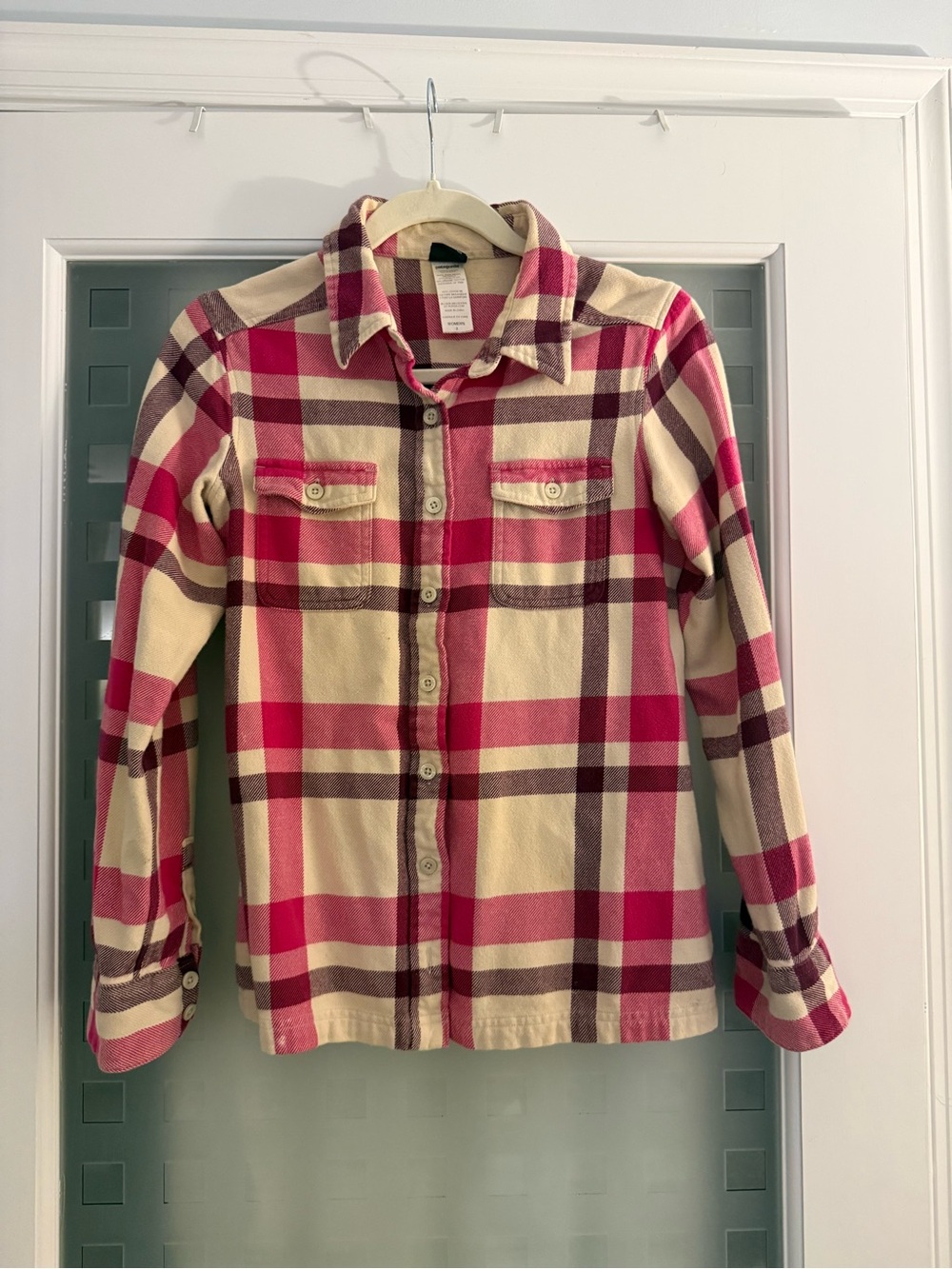 Patagonia Plaid Button-Up Shirt Jacket in Pink and Cream